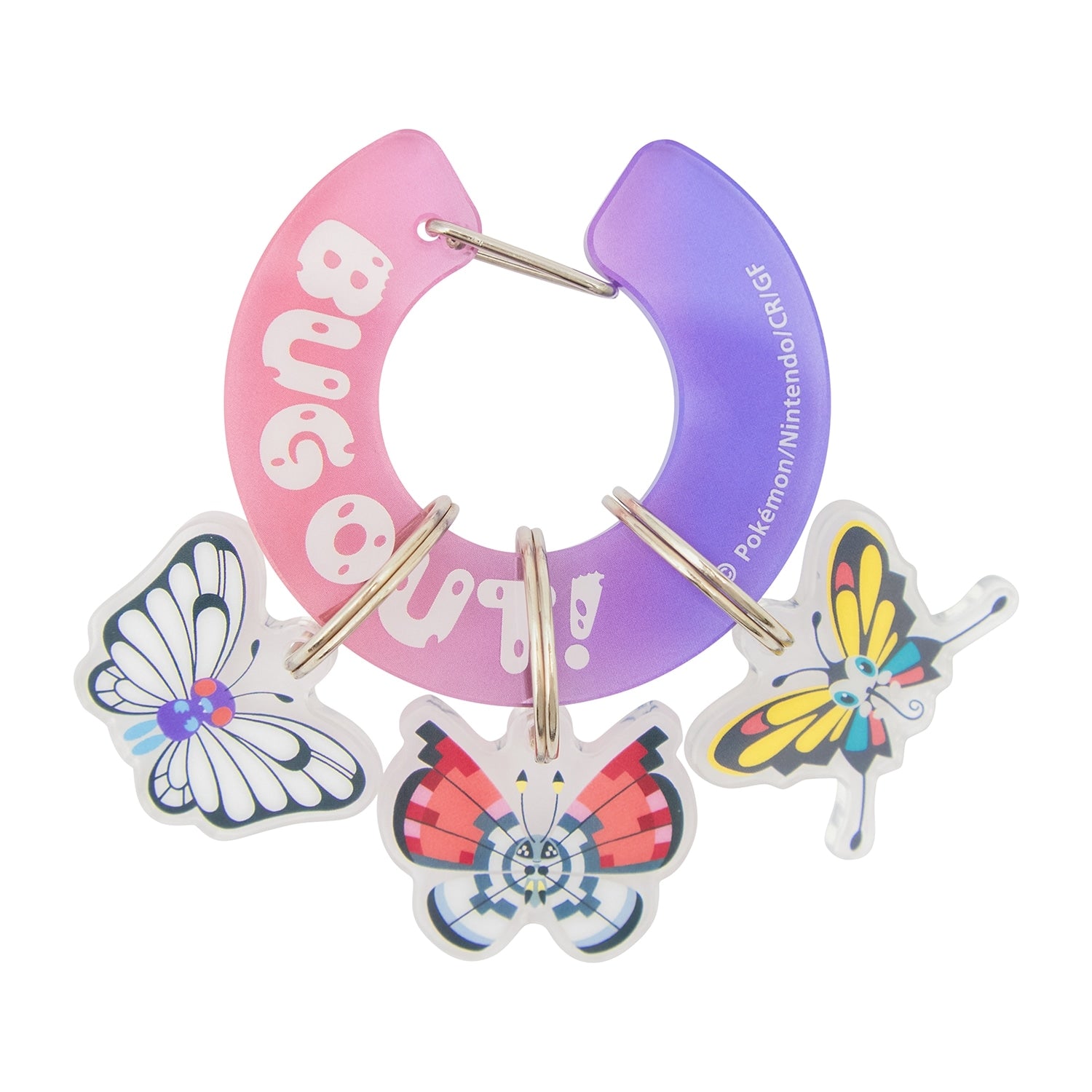 Close-up of Pokemon BUG OUT! carabiner with authentic details from Japan