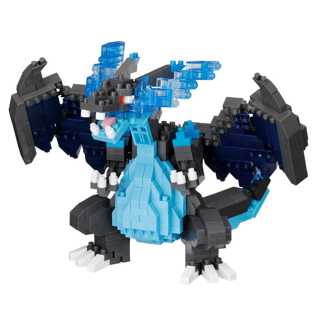 Authentic Japanese Nanoblock Mega Charizard X RS, close-up of Charizard's face