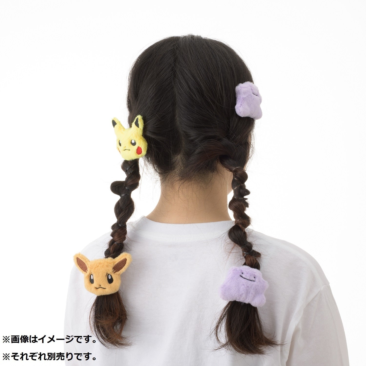 Pokémon Fluffy Hairpin 49MM on a hair model from Japan