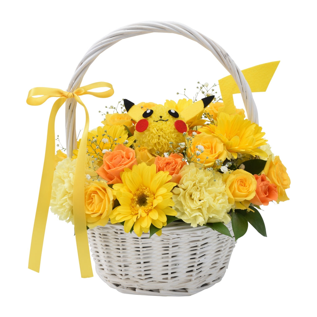 Official Pokemon Center Japan Pikachu flower arrangement with enamel pin from Japan