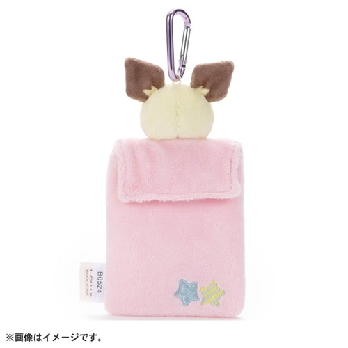 Authentic Japanese Pichu plushie with detailed card case design