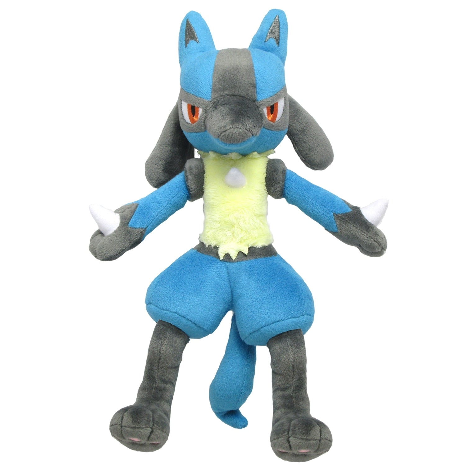 Lucario plush toy from Japan, standing pose with blue aura