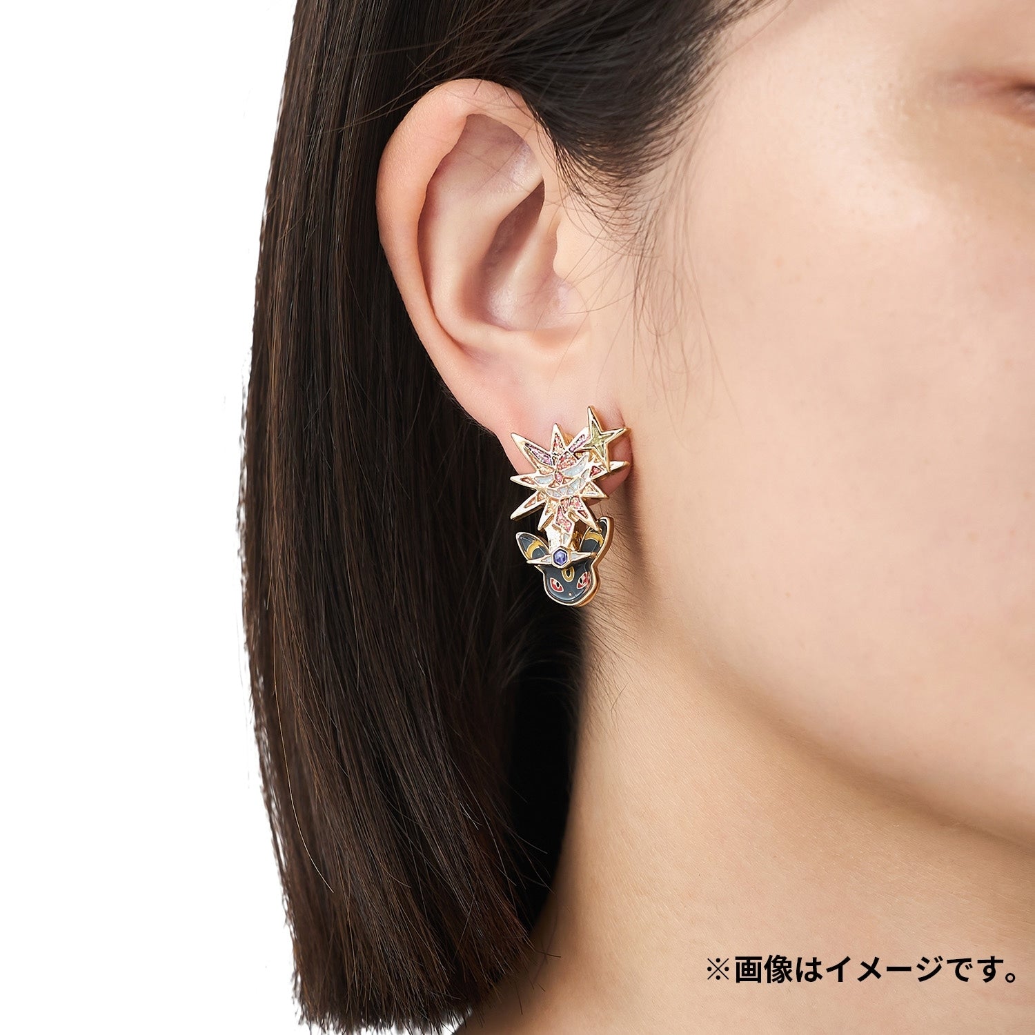 Pokémon Aku Terrace Star Blackie earrings with black and white color scheme, made in Japan