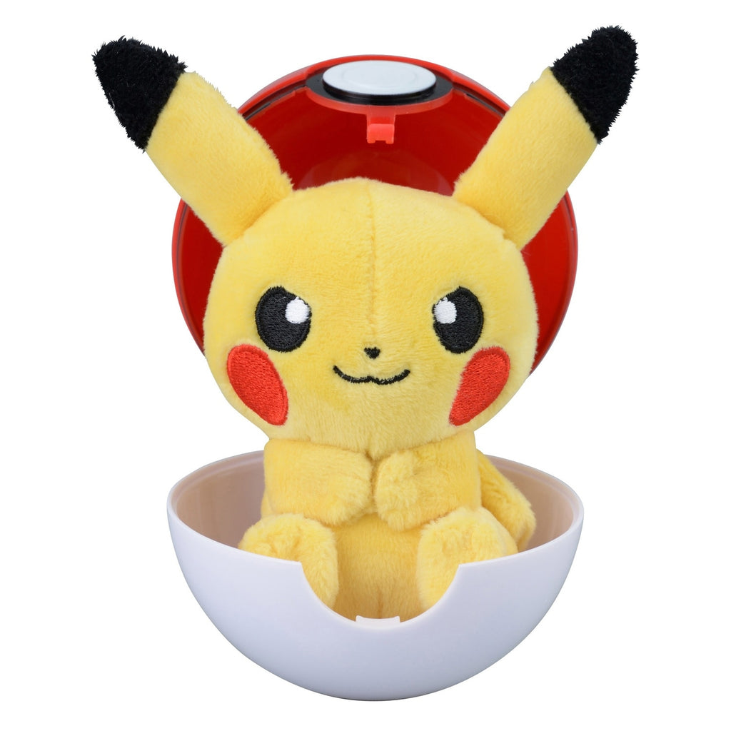 Authentic Japanese Pokemon plush toy, detailed monster ball design, collectible item