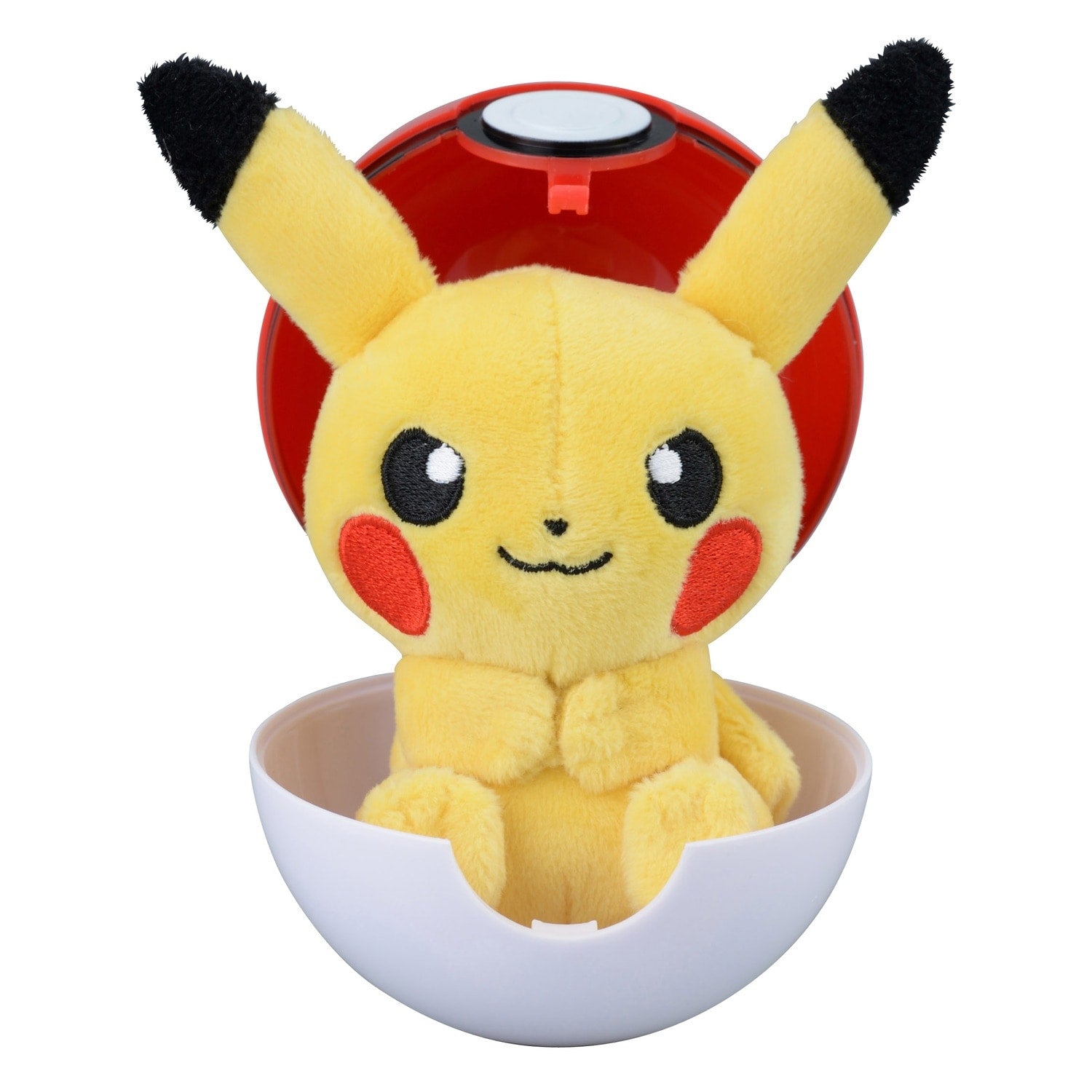 Authentic Japanese Pokemon plush toy, detailed monster ball design, collectible item
