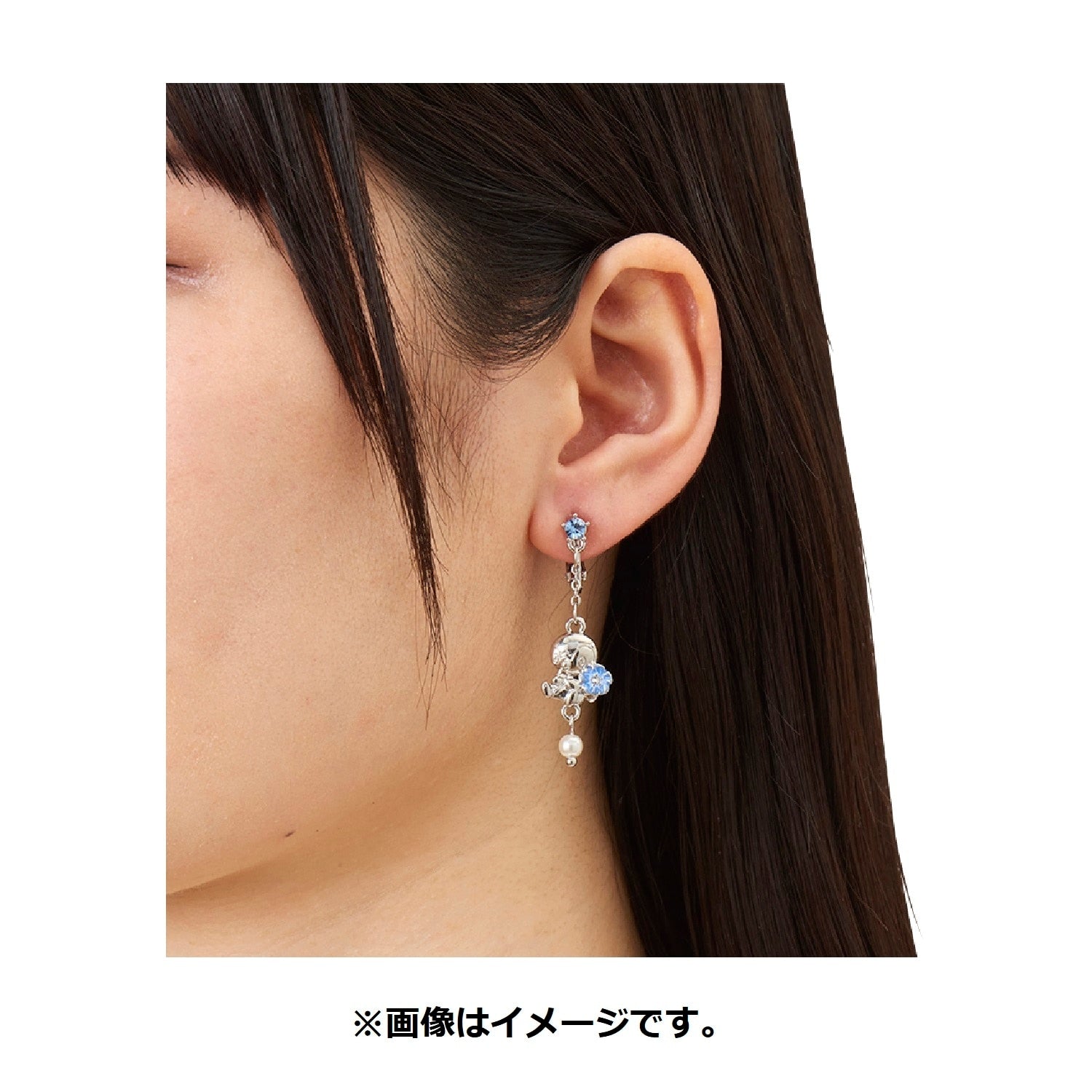 Close-up of Baby Blue Eyes earrings, detailed anime design from Japan