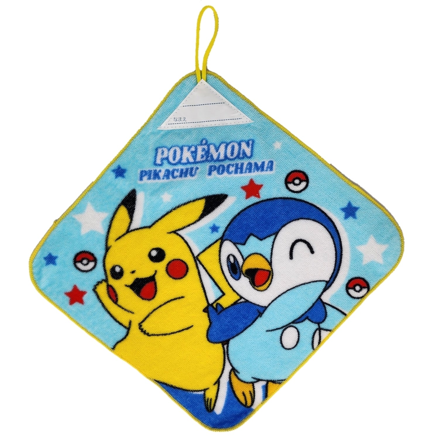 Close-up of Pokemon 3 loop towel, showing vibrant anime design from Japan
