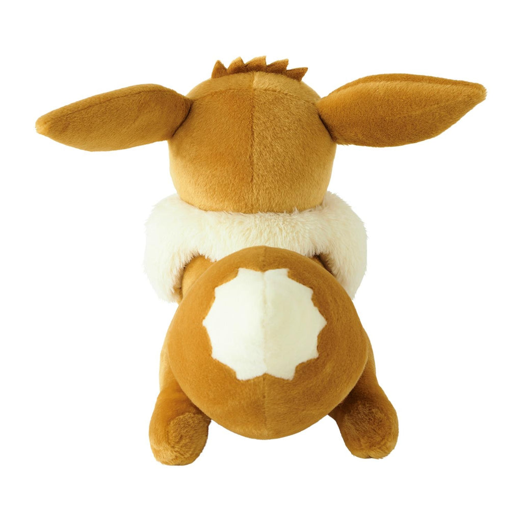 Eevee plush in lying down pose, adorable expression, from Japan