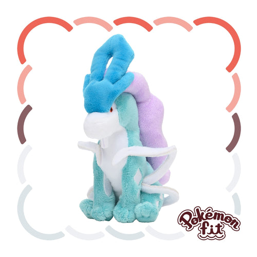 Suicune plush from Japan with vibrant blue color and detailed face