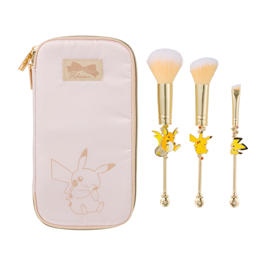 Pokemon makeup brush set with Pikachu Raichu Pichu design from Japan