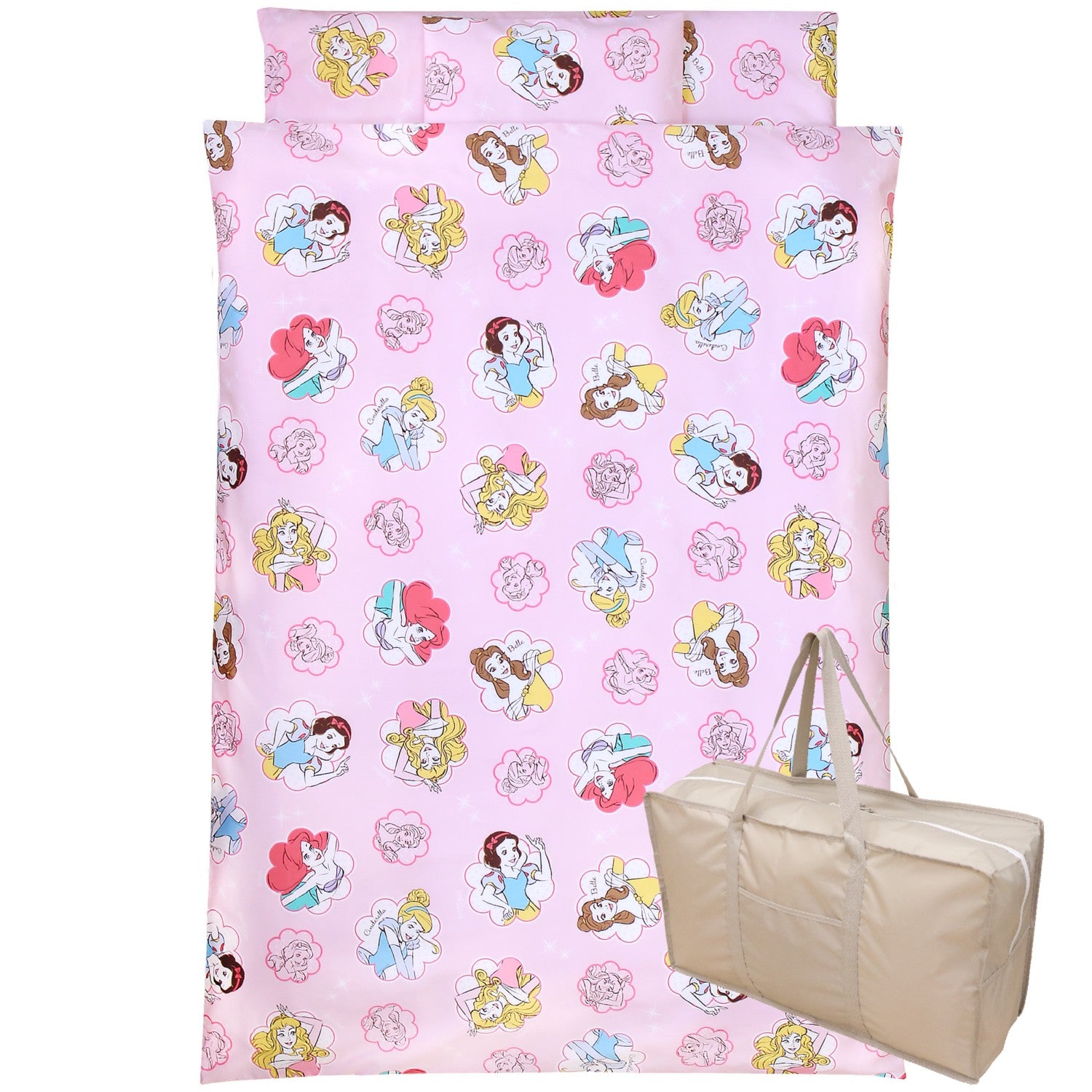 Disney Princess Nap Futon Set, 8 Pieces, 100% Cotton, Waterproof Bag, Water Repellent Bag, Name Tag Included, NZ1264
