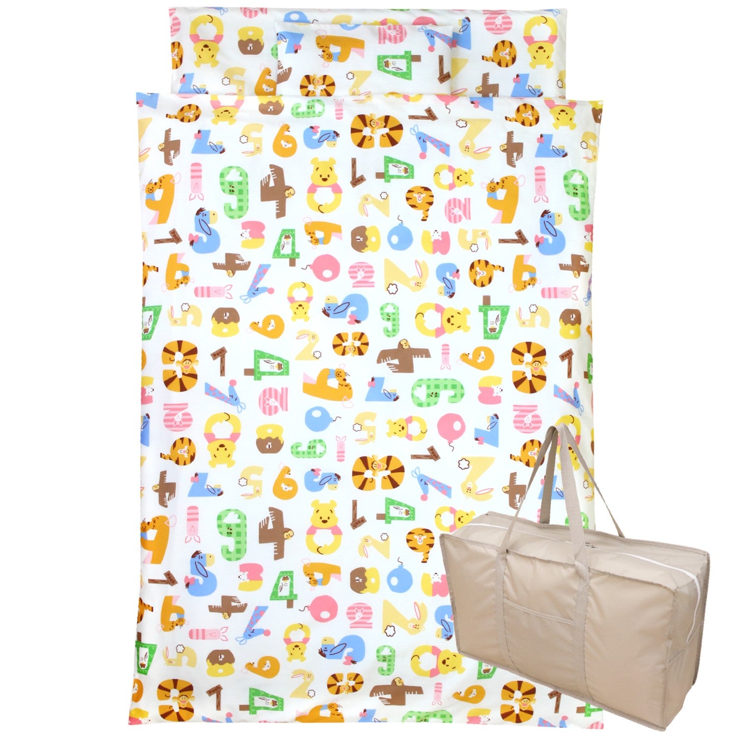 Winnie the Pooh Tigger Nap Futon Set, 8 Pieces, 100% Cotton, Waterproof Bag, Water Repellent Bag, Name Tag Included, Number Design, NZ1265