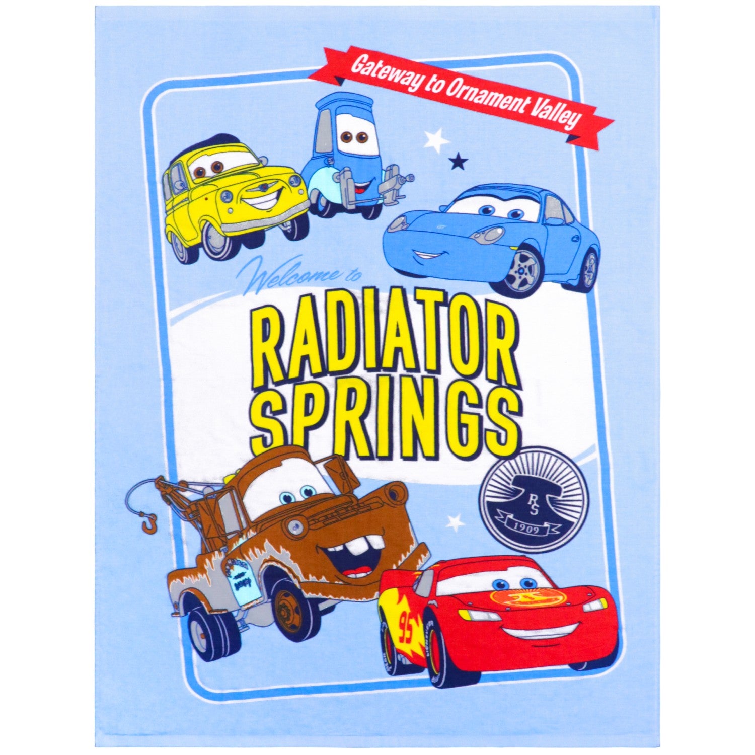Disney Cars towel blanket with Lightning McQueen, Sally, Guido, and Luigi from Japan