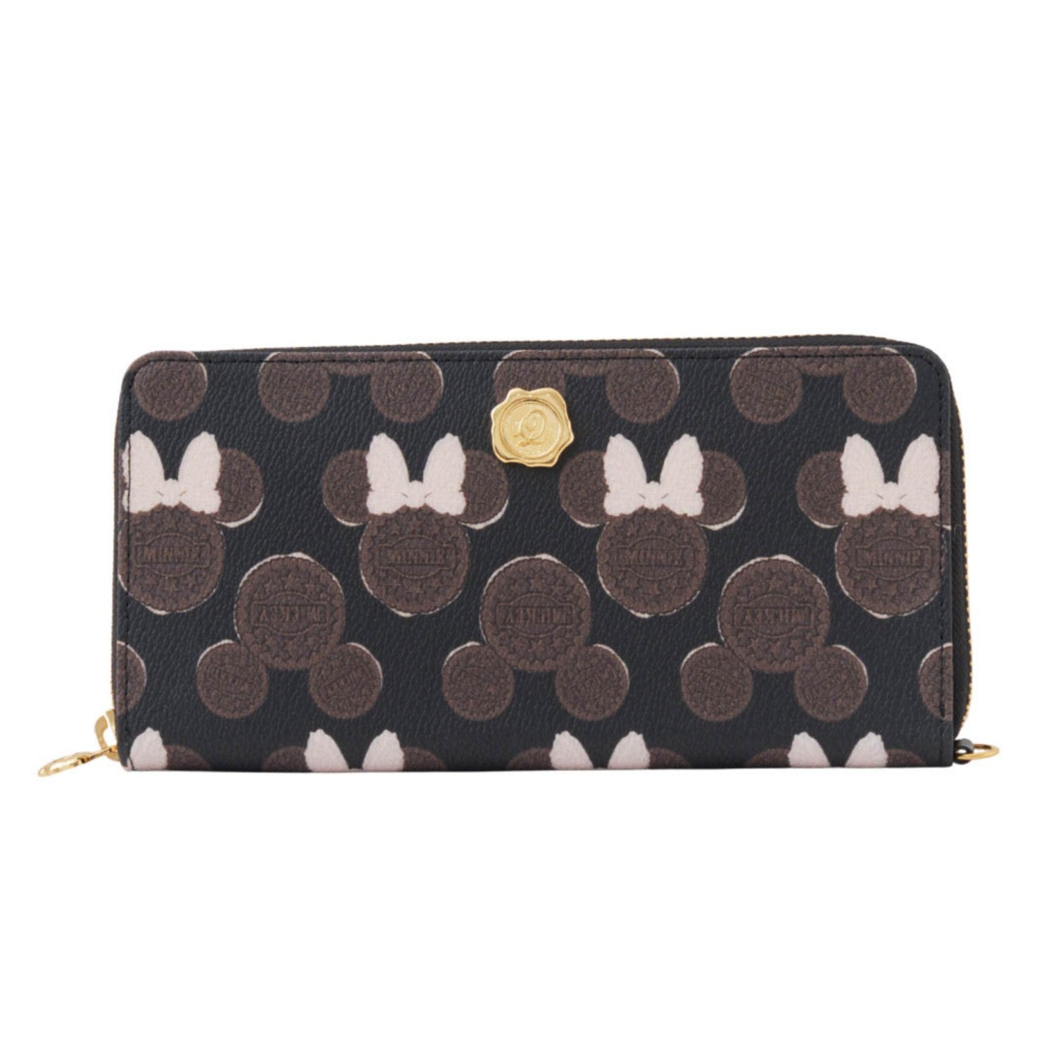 [Q-pot] Round zipper wallet Mickey & Minnie cream sandwich cocoa cookie