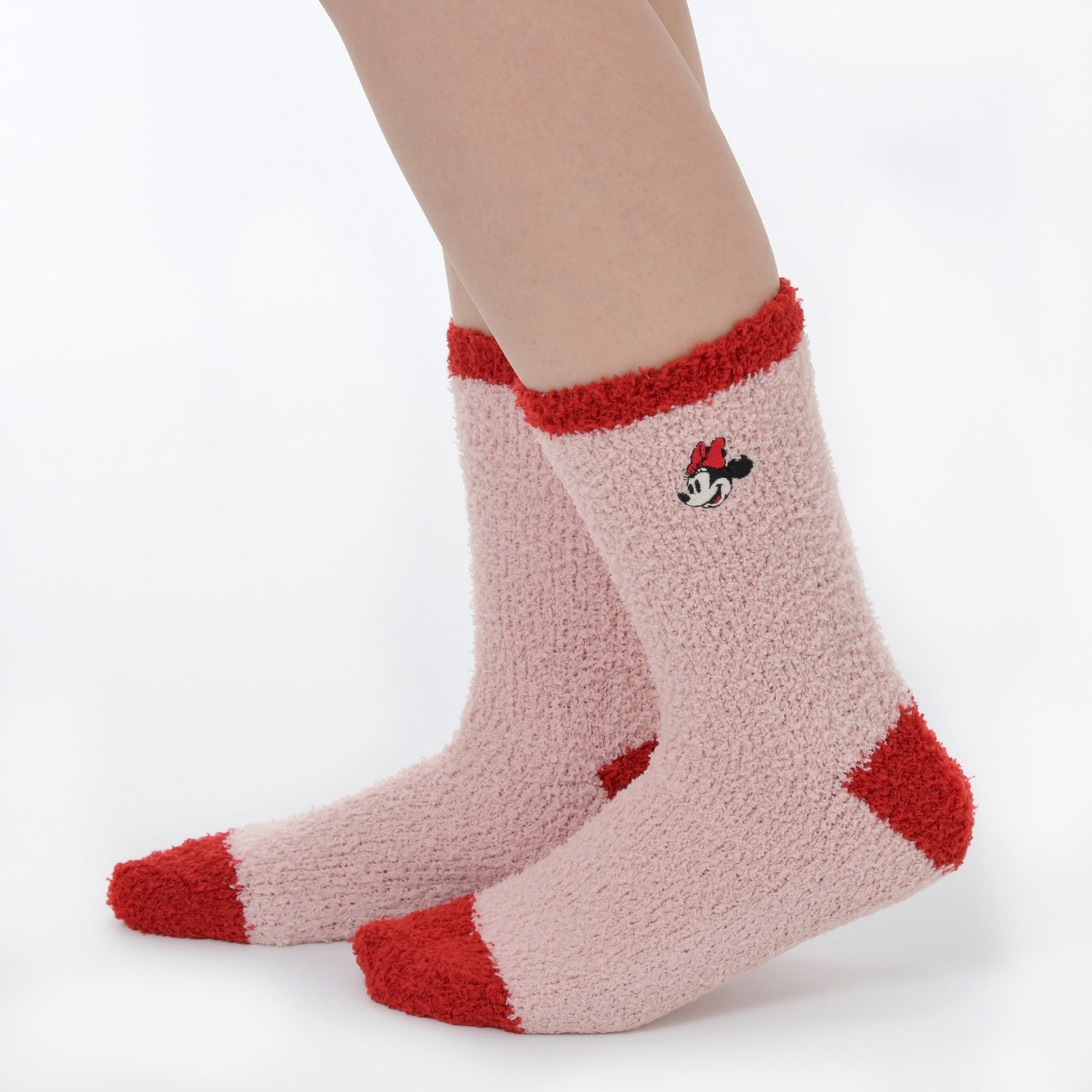 Minnie Room Socks Face Embroidery Pink 23-25 Room Wear