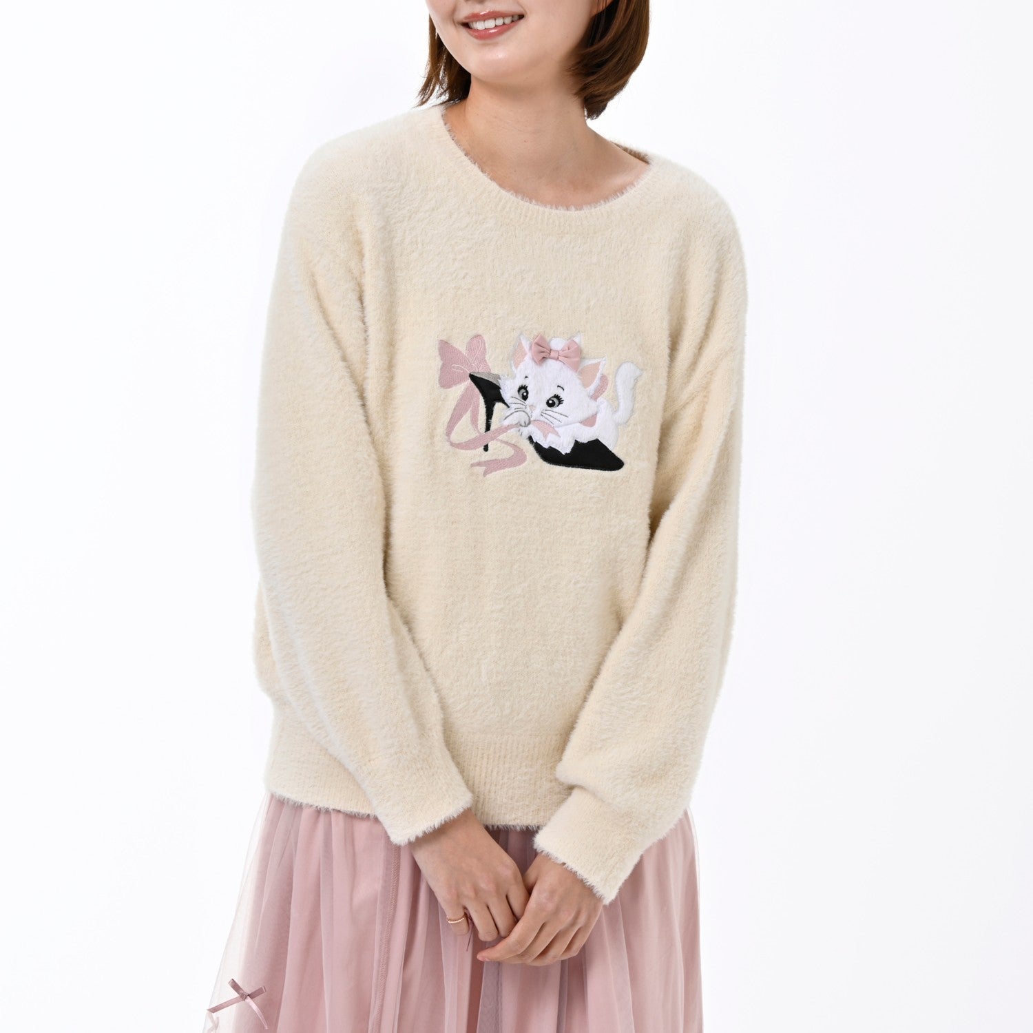 Marie Fashionable Cat Long Sleeve Sweater White ARISTOCATS 55TH