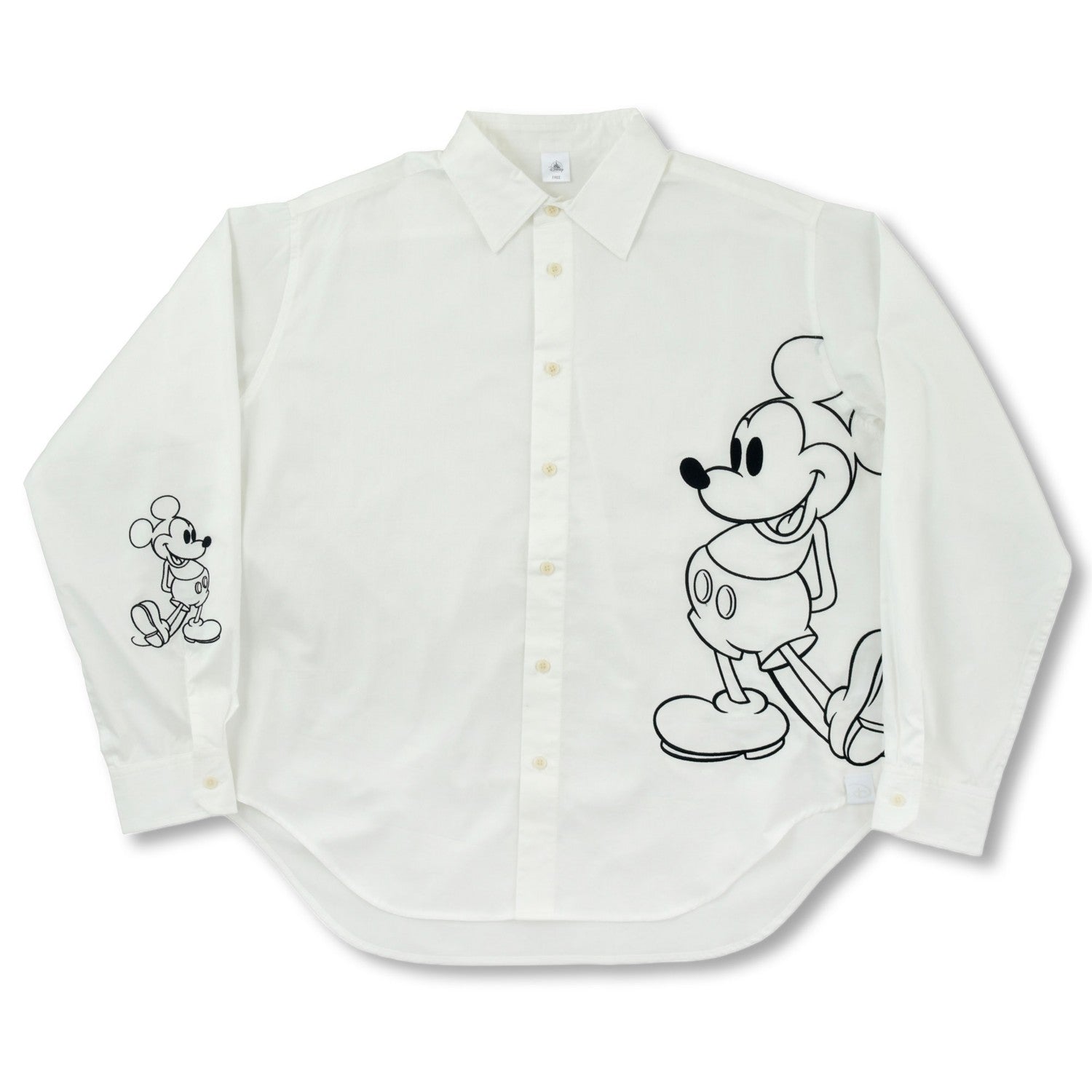 Mickey long sleeve shirt monochrome embroidery standing pose white MAGICAL LABEL