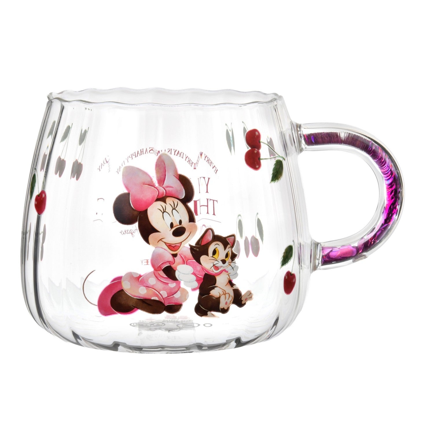 Minnie & Figaro Mug Heat Resistant Glass Cherry Water Color Drinkware