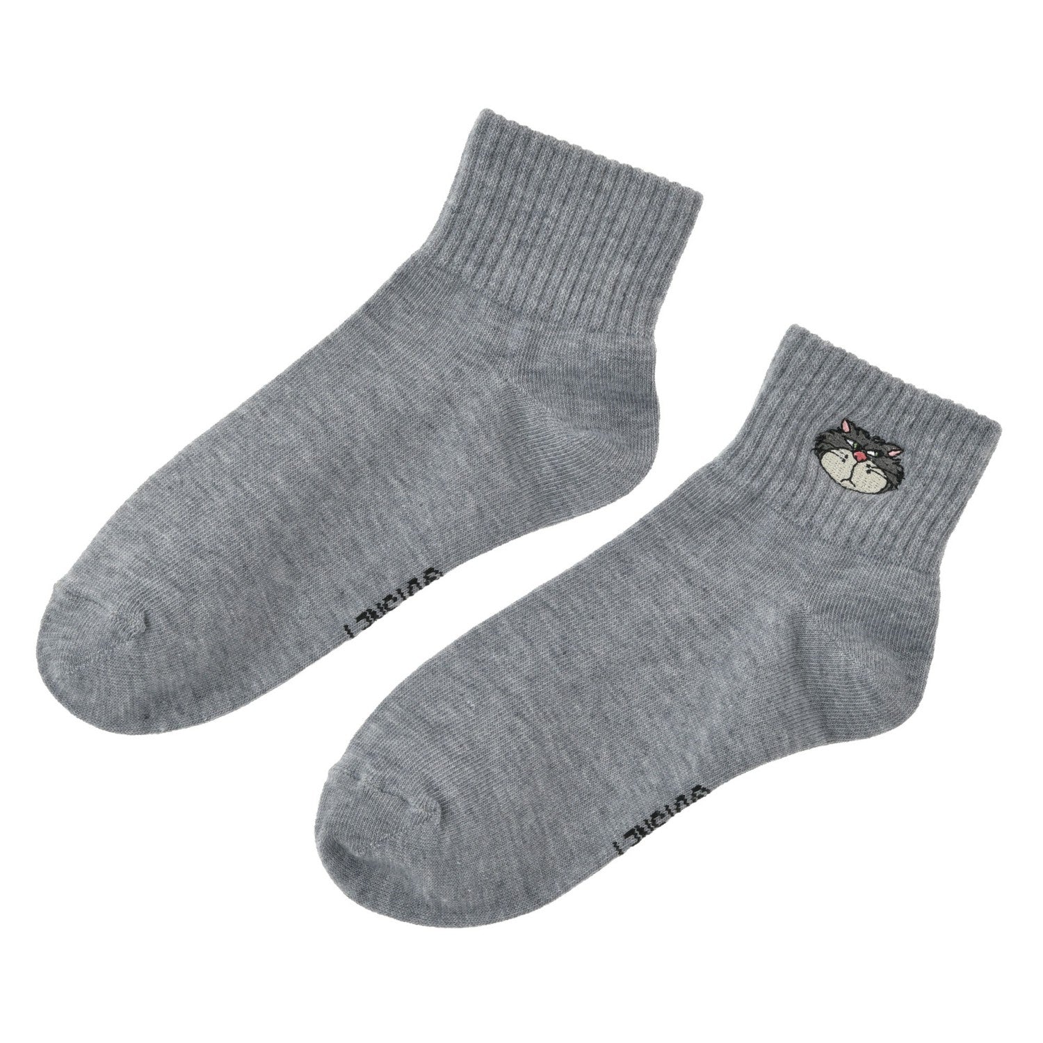 Lucifer Socks Short Length Rib Face Embroidery Gray 23-25
