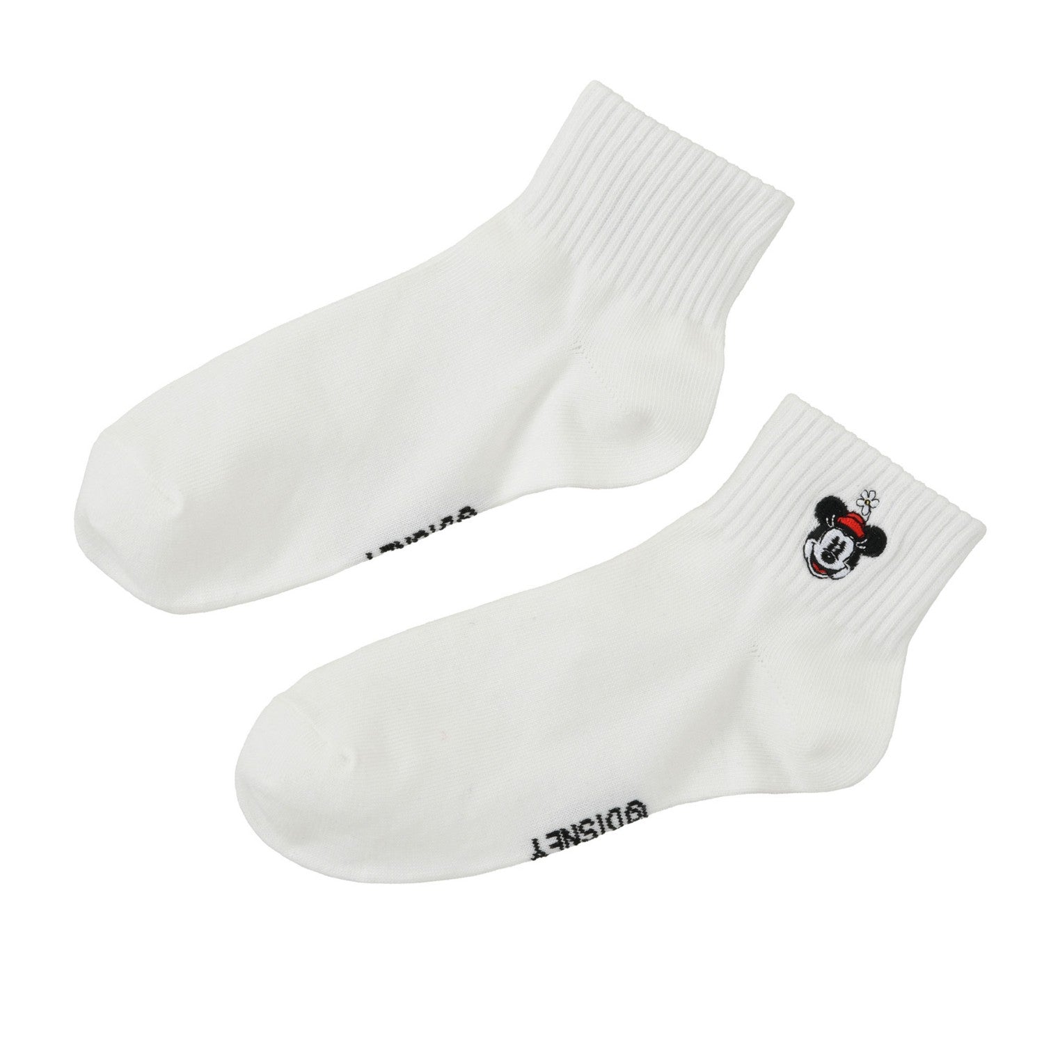 Minnie Socks Short Length Rib Face Embroidery White 23-25