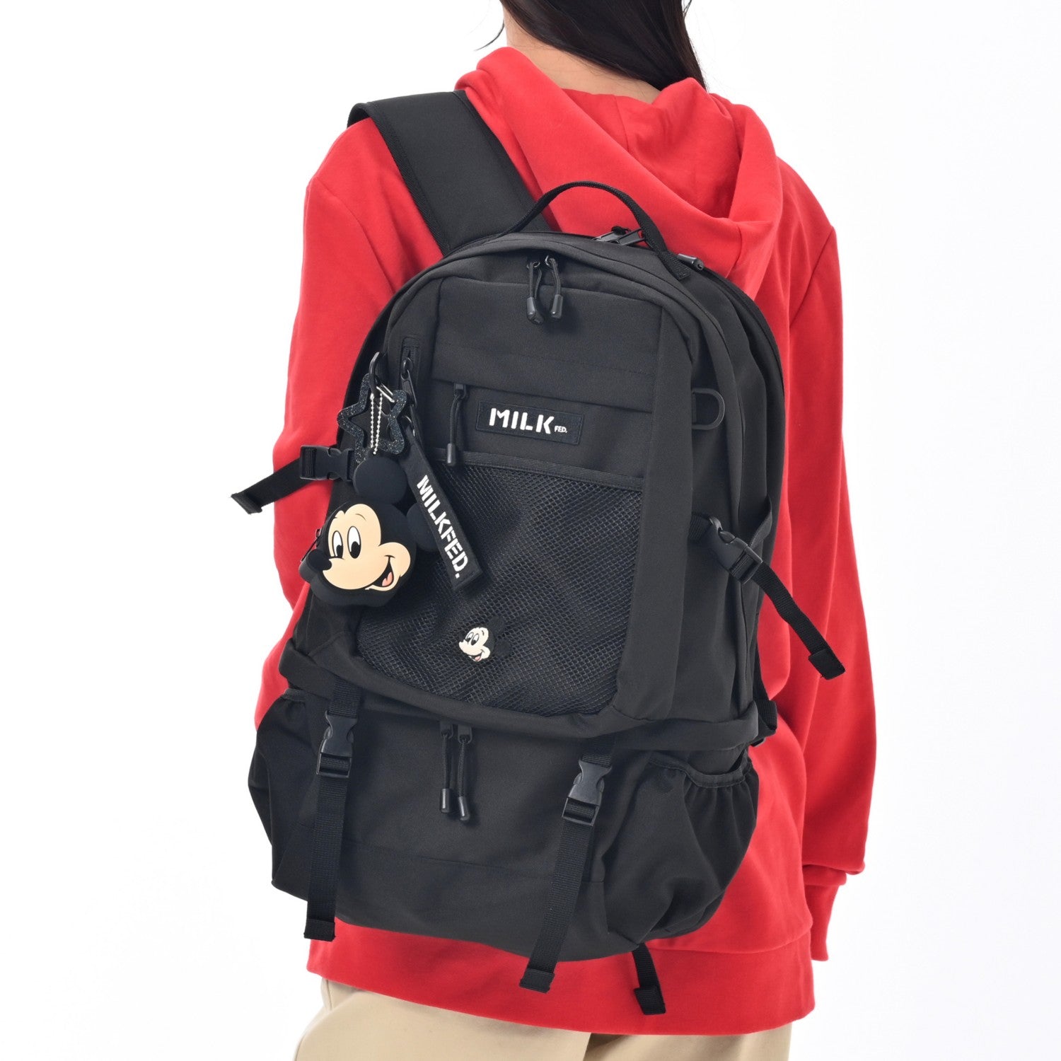 [MILKFED.] Mickey rucksack/backpack 32L with charm, pouch, and carabiner