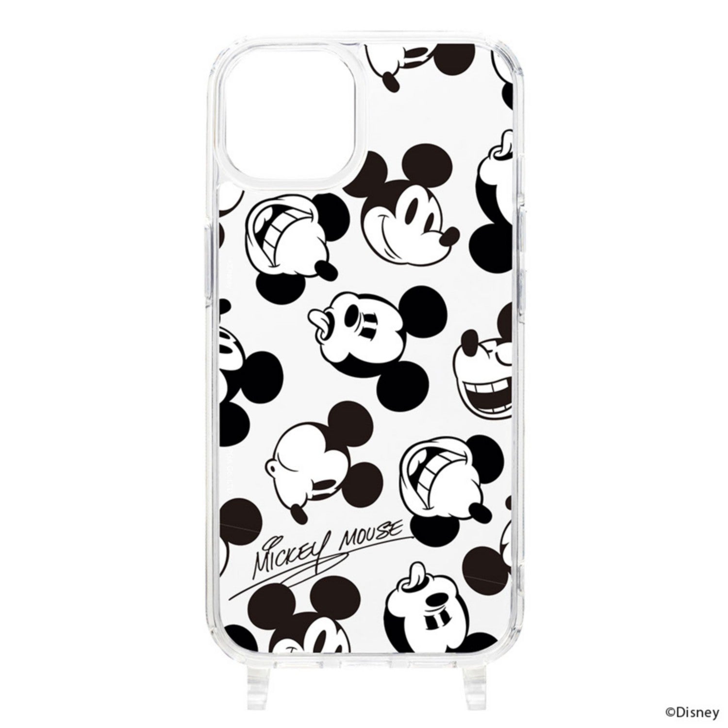 Mickey Mouse iPhone15Plus Clear Hybrid Case with Shoulder Strap Hole