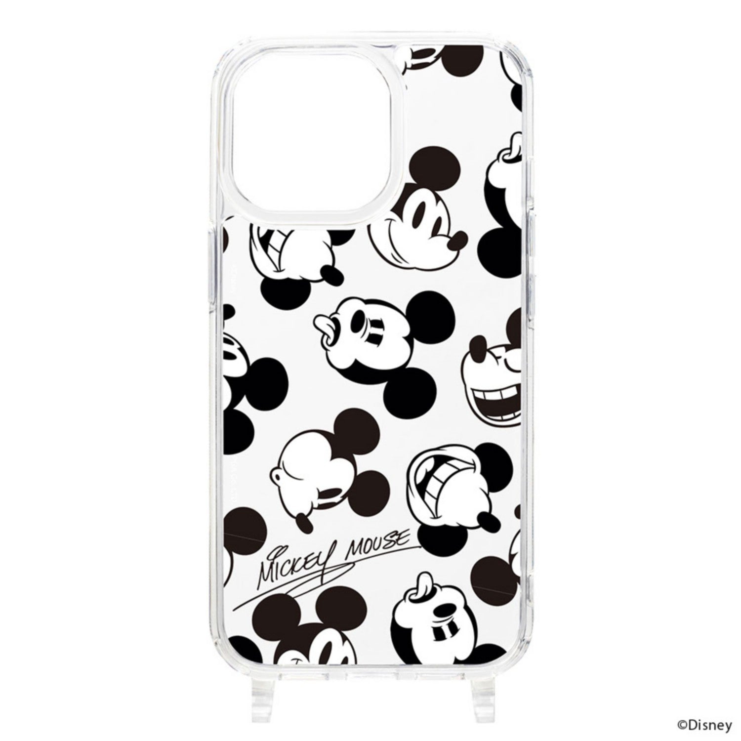 Mickey Mouse iPhone15ProMax Clear Hybrid Case with Shoulder Strap Hole