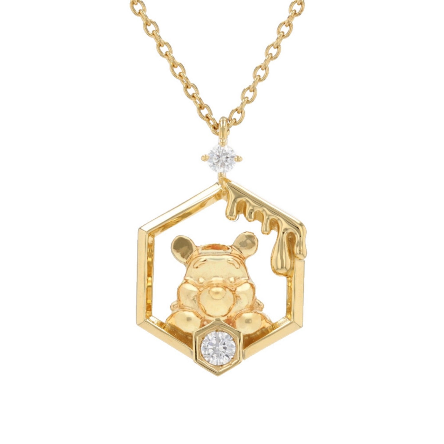[Free Shipping] Winnie the Pooh Silver Pendant Necklace Yellow Gold