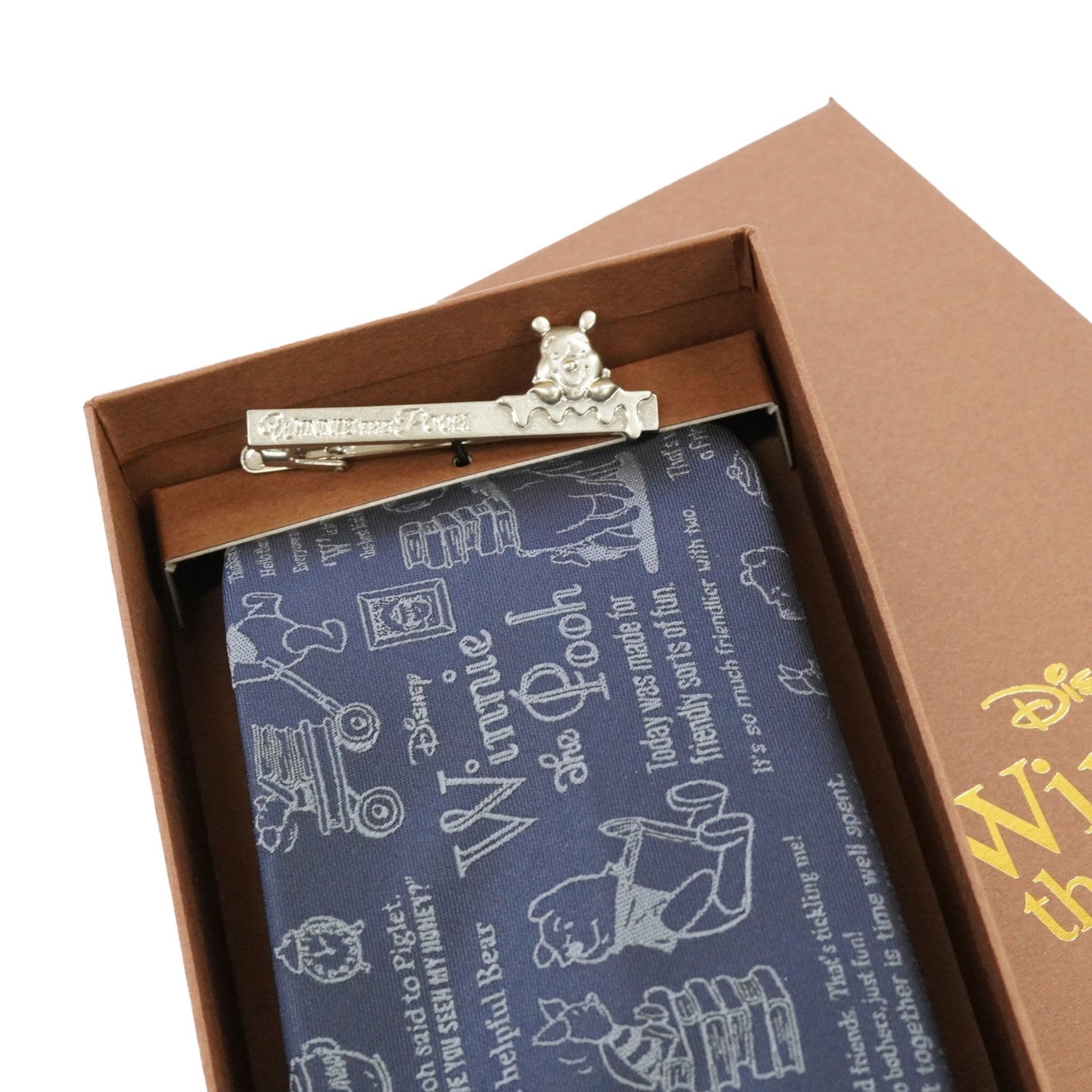 DISNEY/Tie & Tie Bar BOX Set (Winnie the Pooh calligraphy pattern x sneaky tie bar) DND50026 Navy & Wa-11
