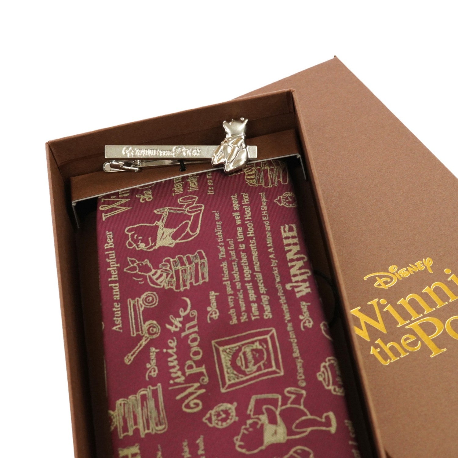 DISNEY/Tie & Tie Bar BOX Set (Winnie the Pooh Calligraphy Pattern x Sitting Tie Bar) DND50026 Red & Wa-12