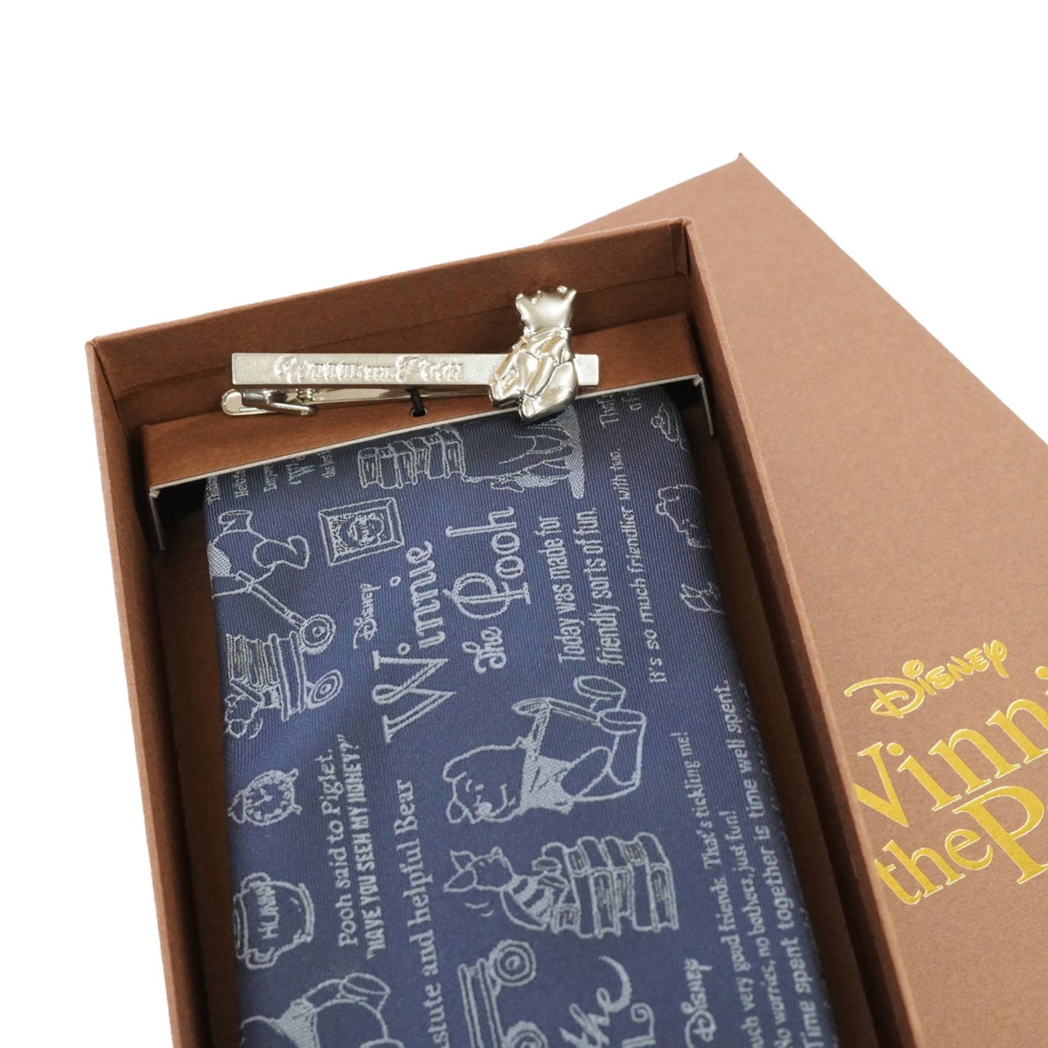 DISNEY/Tie & Tie Bar BOX Set (Winnie the Pooh Calligraphy Pattern x Sitting Tie Bar) DND50026 Navy & Wa-12