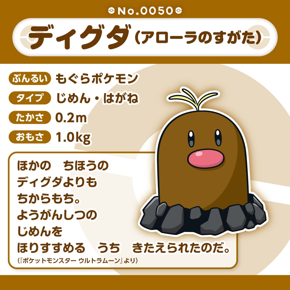 Official Pokemon Digda Alola Form plush from Japan with unique Alola Form design