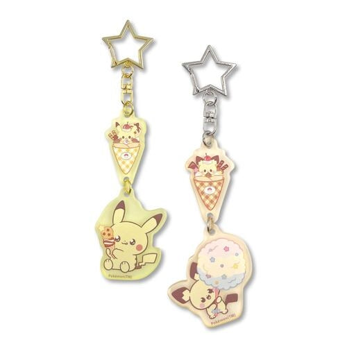 Pikachu & Pichu Sweets shop keychain set from Japan, featuring frost acrylic design