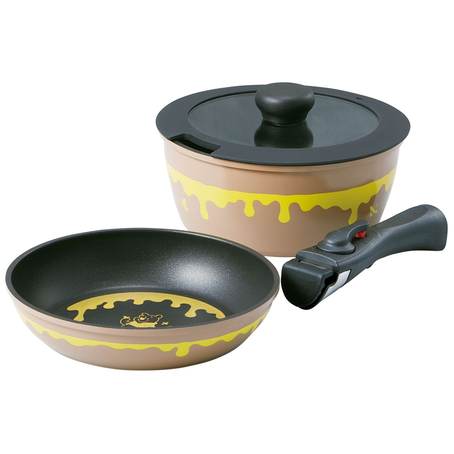 Skater [IH/gas fire compatible] Pot and frying pan set with removable handle ...