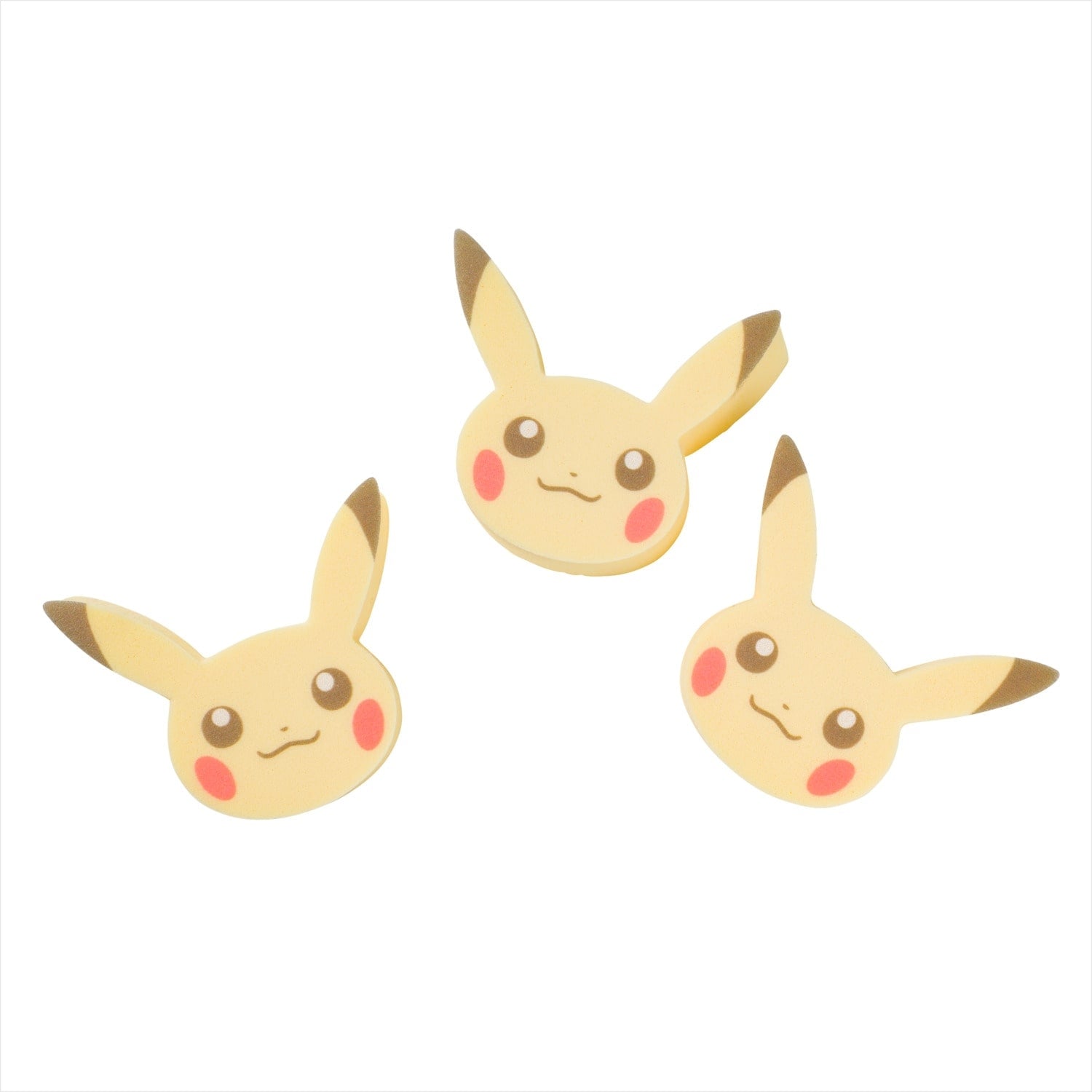 Authentic Pikachu makeup sponge with detailed ears and red cheeks, made in Japan