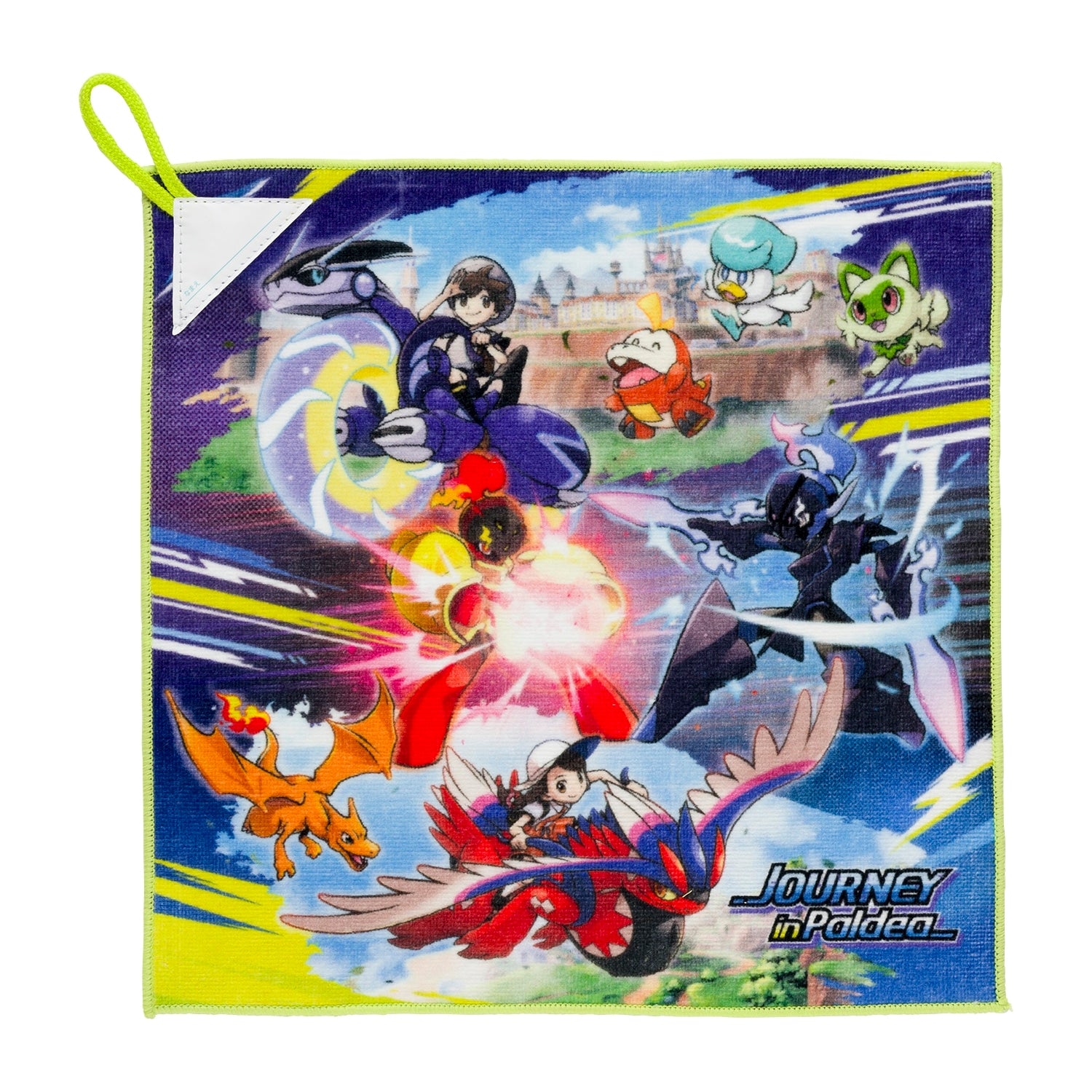Pokemon Hand Towel with loop from Japan, featuring colorful Paldea design