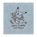 Hand towel with Lovely Flowers and Pikachu design from Japan, blue gray color