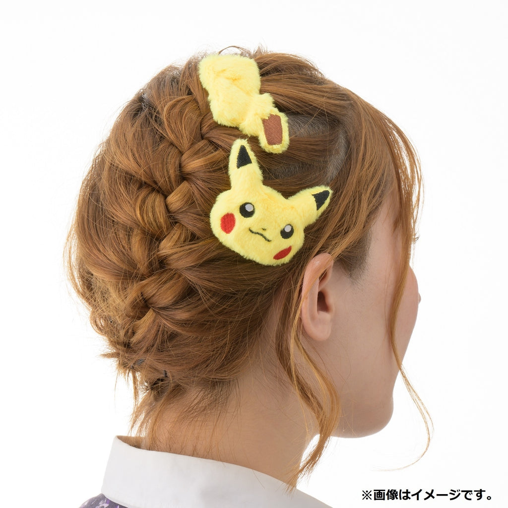 Japanese collectible Pikachu hairpin, fluffy design with Pikachu face and tail