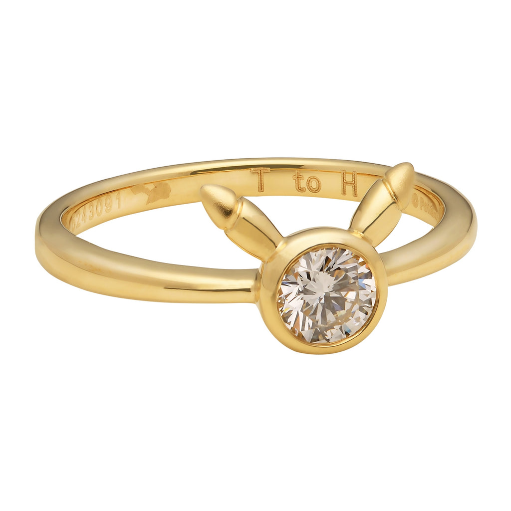 Pikachu face engagement ring, K18 gold, Japan-made, side profile