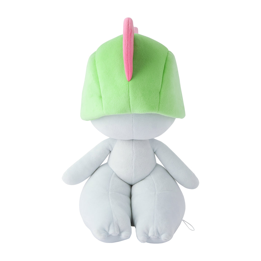 Back view of Mocchirich Plush Toy Ralts with official Pokemon Center tag from Japan