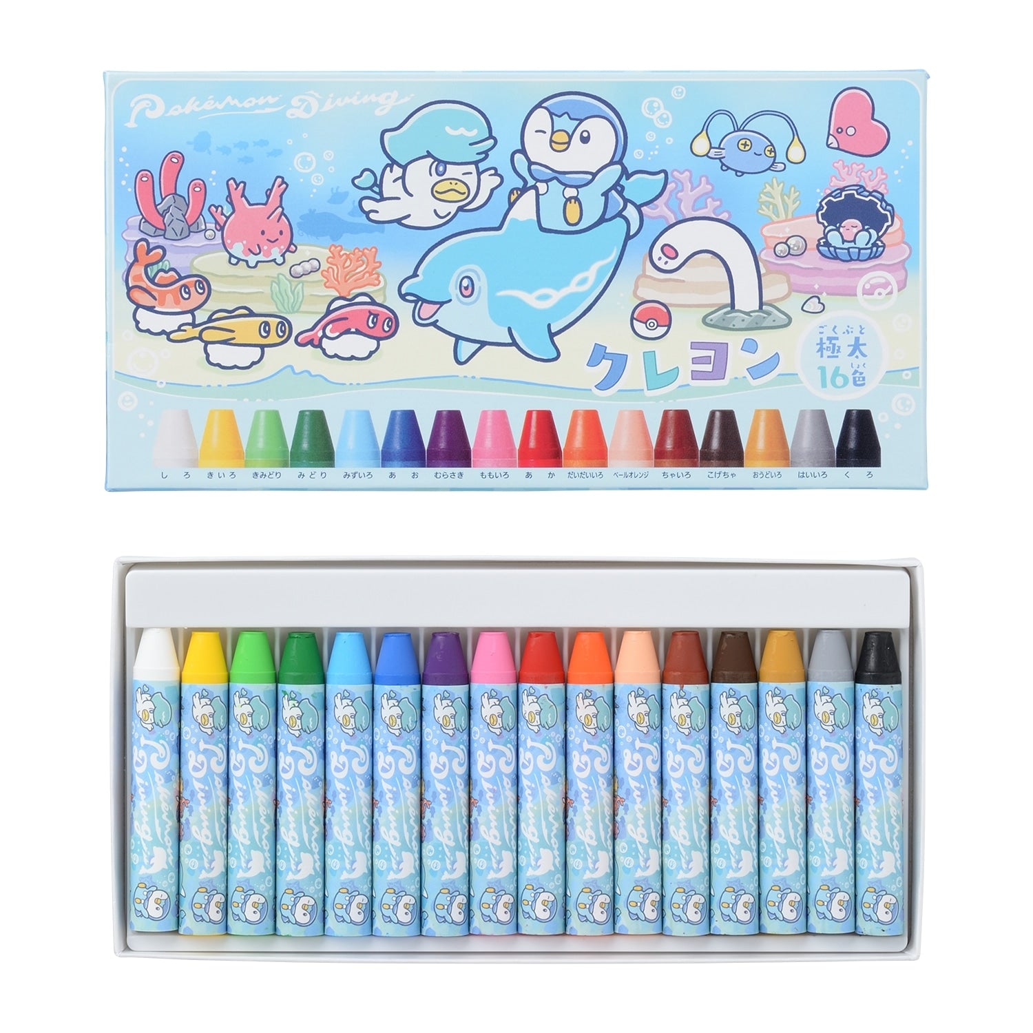 Authentic Japanese Pokémon Crayons featuring Pidgey, 16 colors