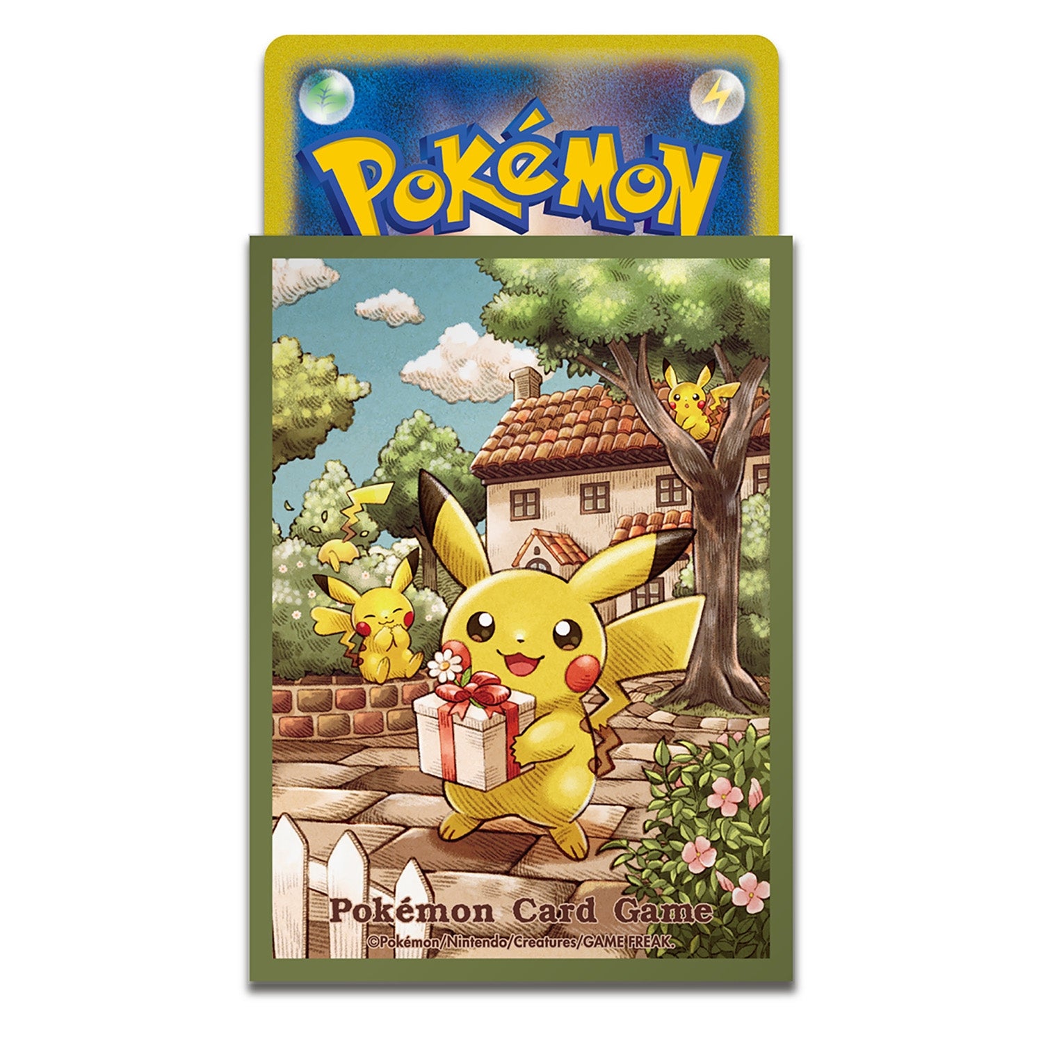 Pokémon TCG Deck Shield Sleeves – Pikachu's Gift Green (60-Pack)
