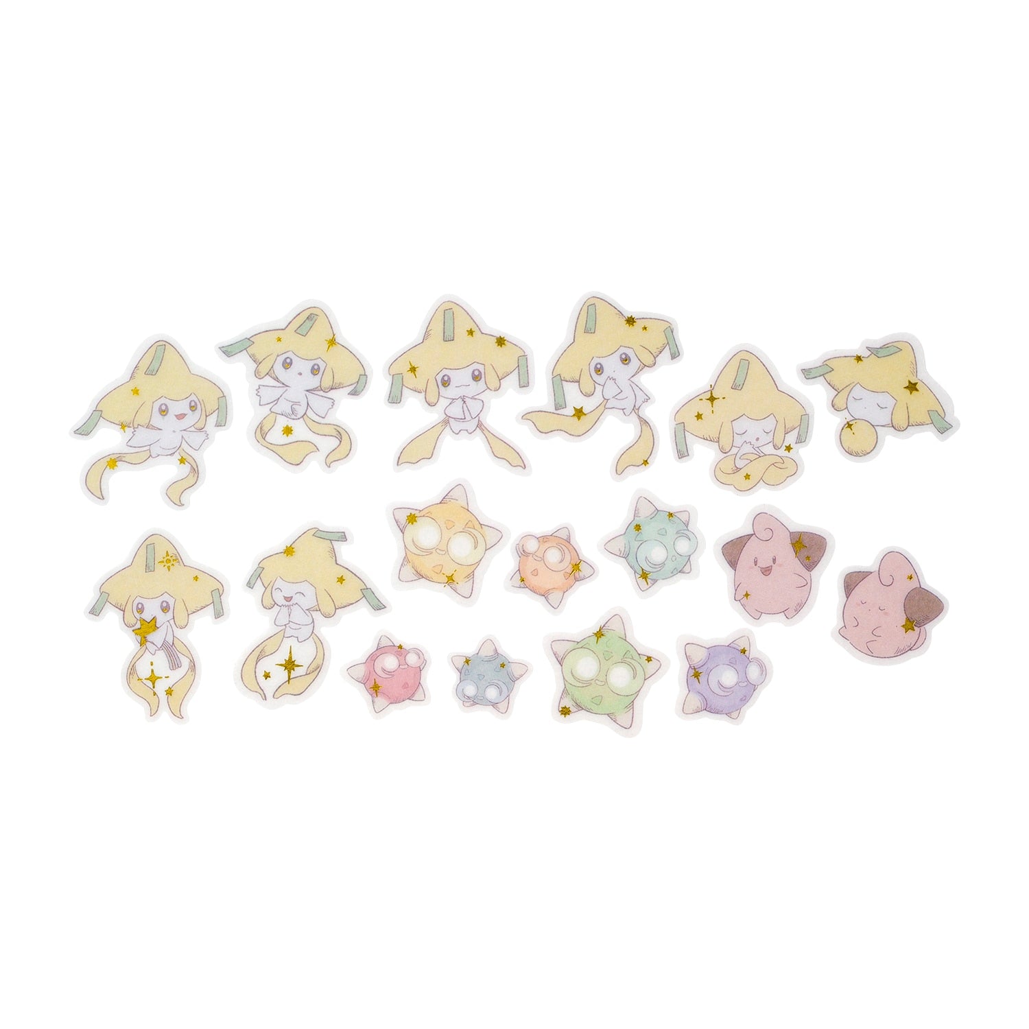 Authentic Jirachi Stickers from Pokemon Center Japan, rare collectible item with unique visual details, sourced from Japan