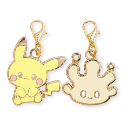 Pikachu and Mahomer metal charms from Japan, featuring detailed Electric-type Pokemon designs