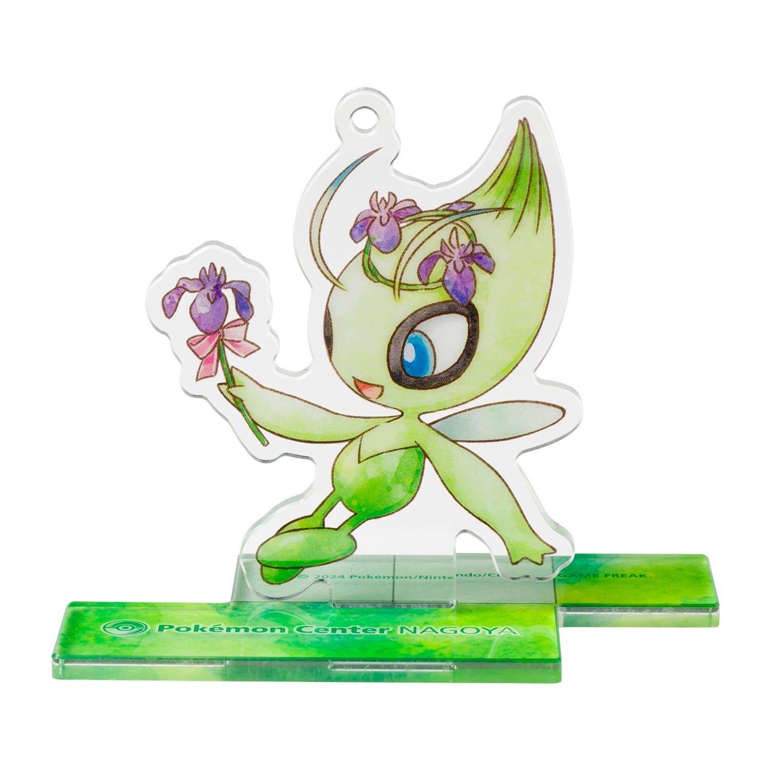 Celebi Acrylic Charm on stand, Generation 2 Johto Pokemon, sourced from Japan