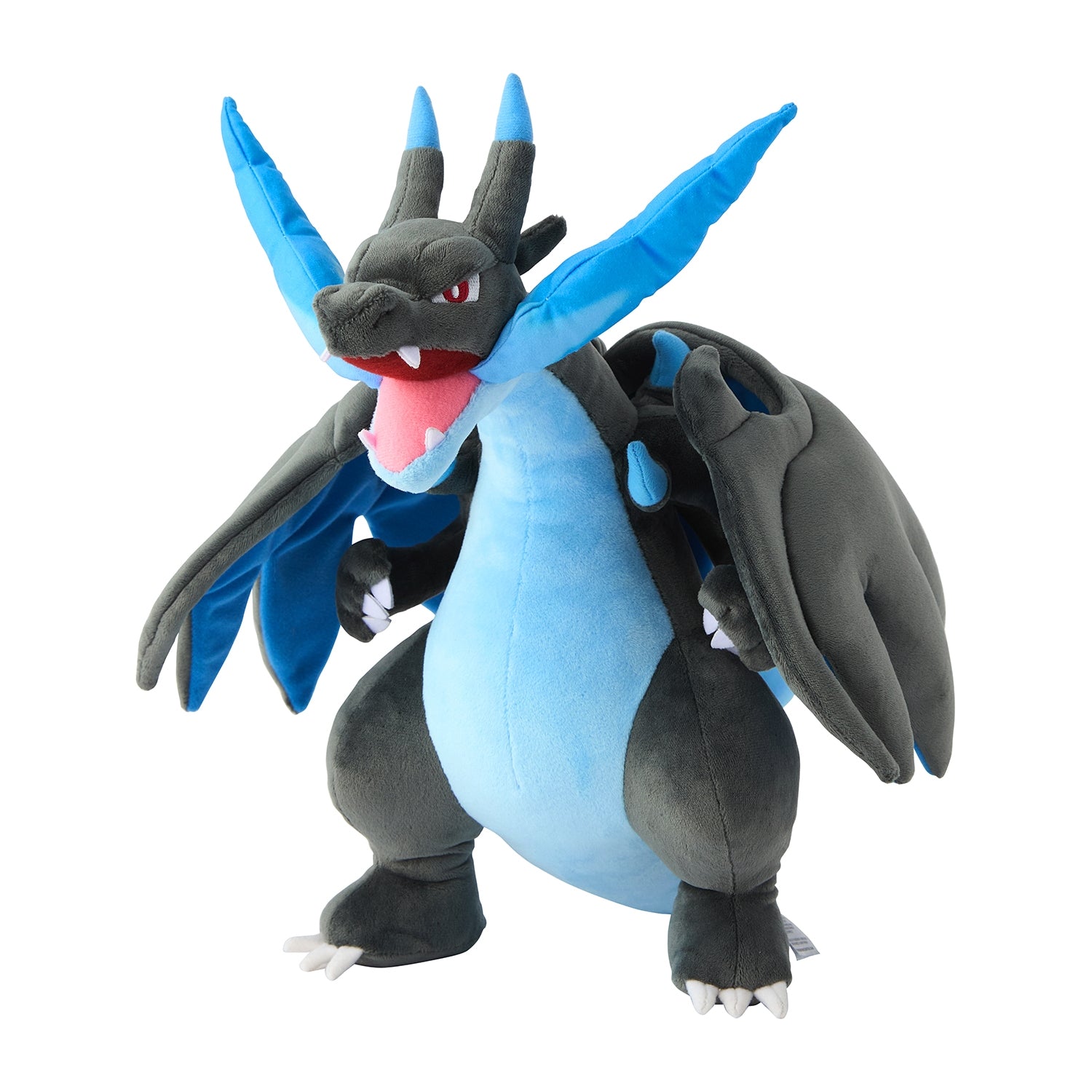 Mega Charizard X plushie, vibrant orange and yellow colors from Japan