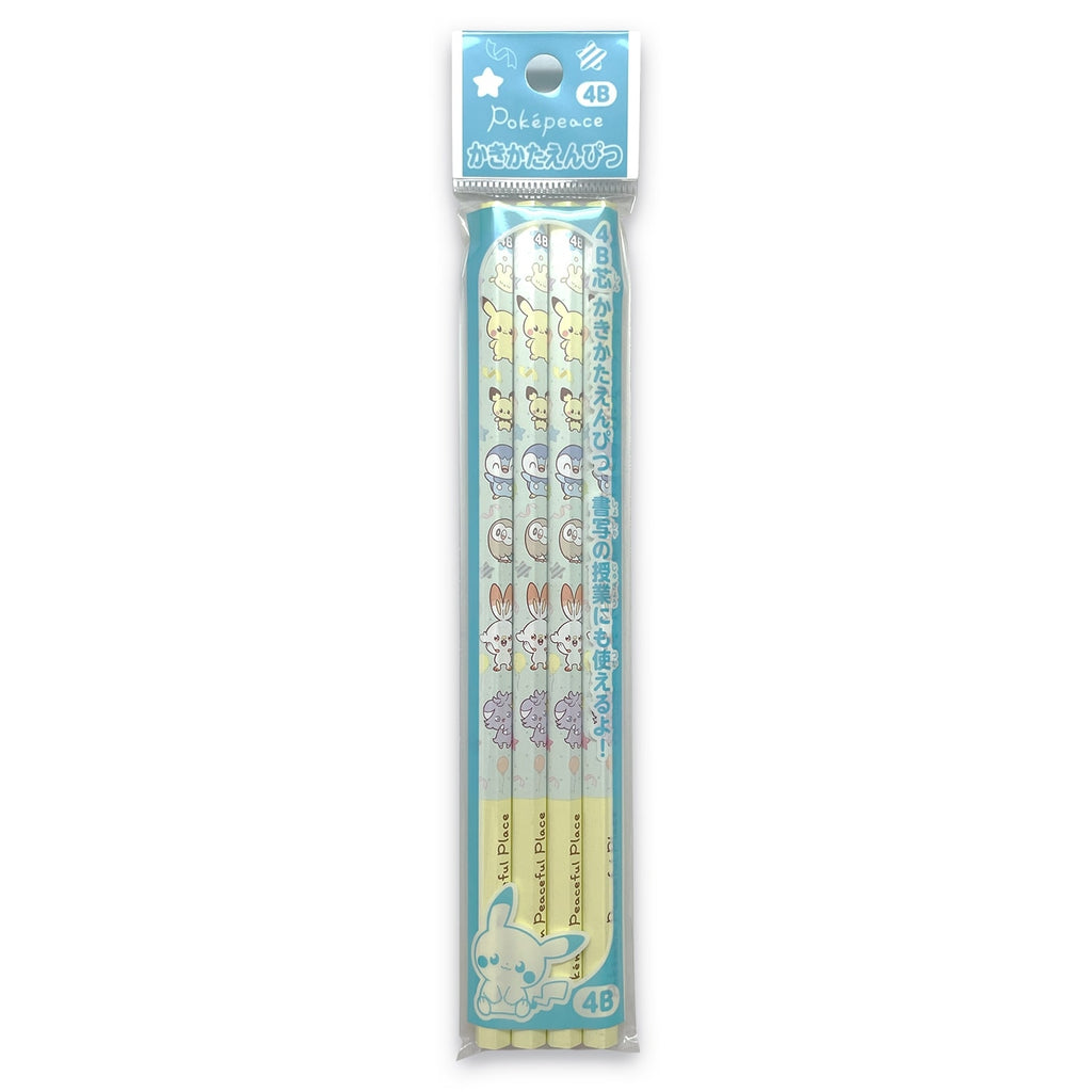 Kakikata Pencil 4B 4-pack Poke Piece from Japan, featuring colorful Pokemon characters