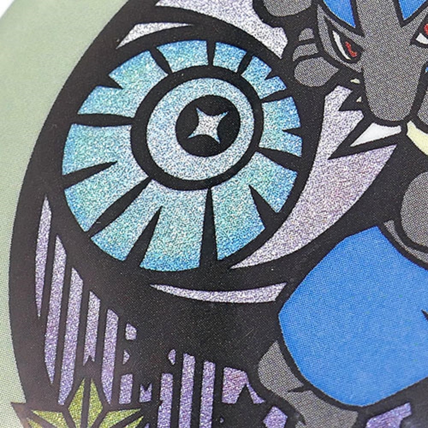 Japanese Lucario Collector Pin Badge, showcasing vibrant glitter can design from Japan
