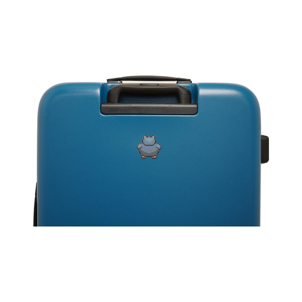 Authentic Japanese Snorlax Suitcase, with a blue pixel art design from Pokemon Center Japan