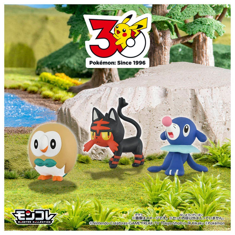 Close-up of Pokemon Monster Collection Set figures showcasing Alola Region characters from Japan